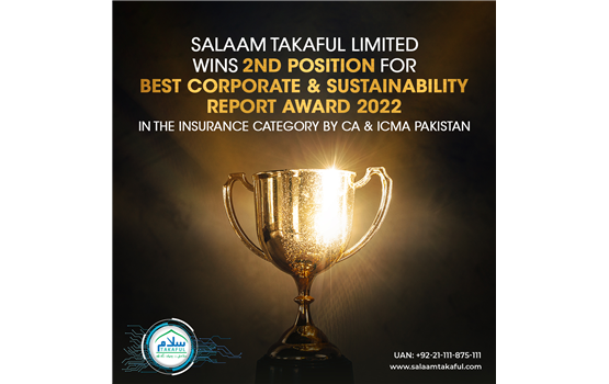 Salaam Takaful Limited wins 2nd position for Best Corporate and Sustainability Report Awards 2022 in the Insurance category by CA & ICMA Pakistan